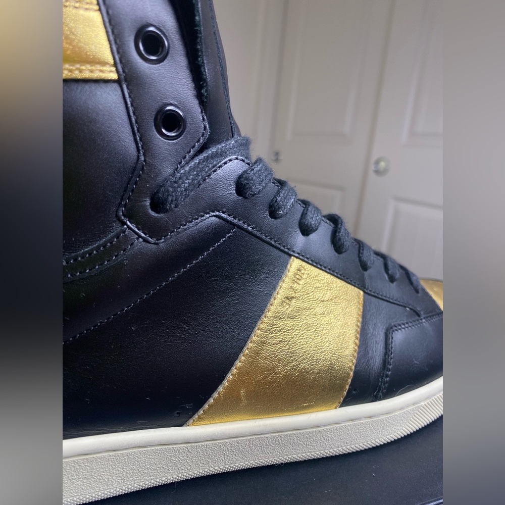 Saint Laurent SL 10h Black Gold High Top Trainer Sneaker Court EU 46 US 13 - Picture 15 of 16